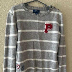 Ralph Lauren Gray and White Striped Sweater (size 6x)